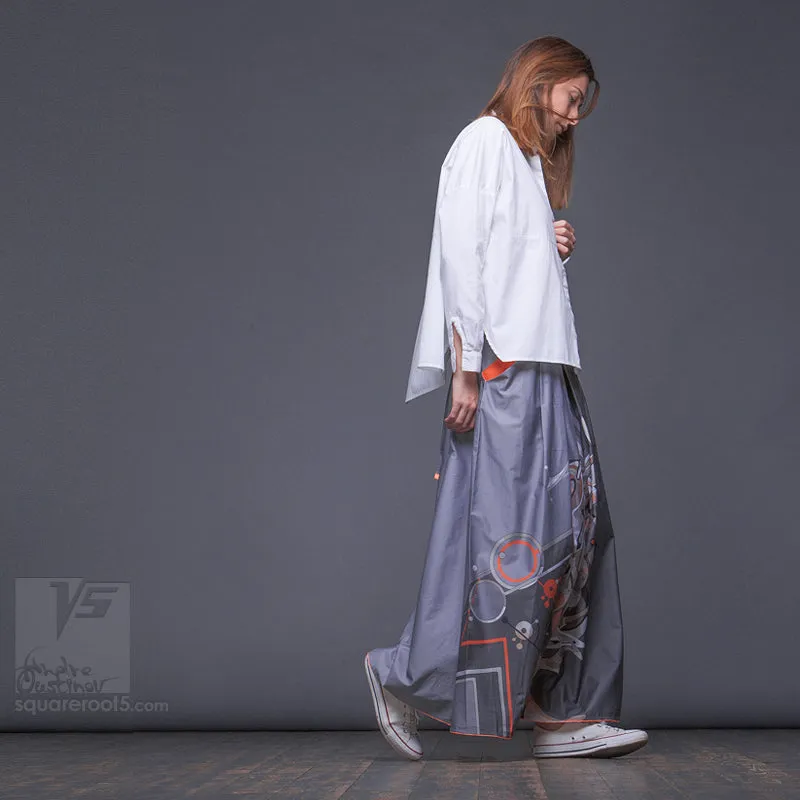Long cotton skirt "Samurai Girl" model: "Cosmic Monochrome Grey"