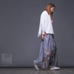 Long cotton skirt "Samurai Girl" model: "Cosmic Monochrome Grey"