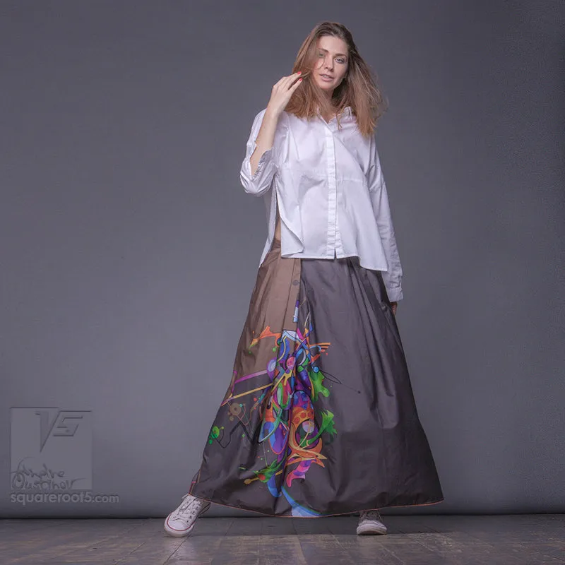 Long cotton skirt "Samurai Girl" model "Cosmic Ochre"