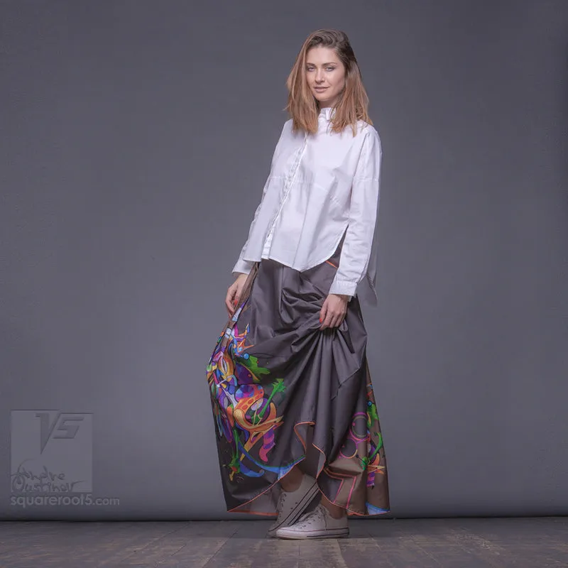 Long cotton skirt "Samurai Girl" model "Cosmic Ochre"