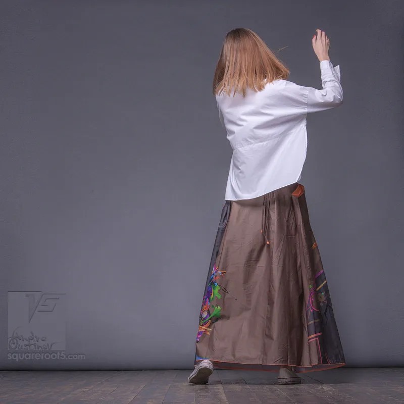 Long cotton skirt "Samurai Girl" model "Cosmic Ochre"