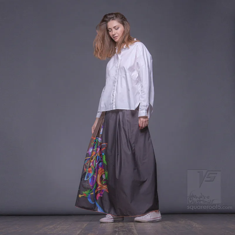 Long cotton skirt "Samurai Girl" model "Cosmic Ochre"