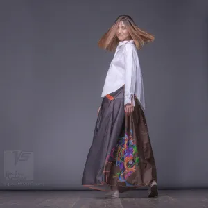 Long cotton skirt "Samurai Girl" model "Cosmic Ochre"