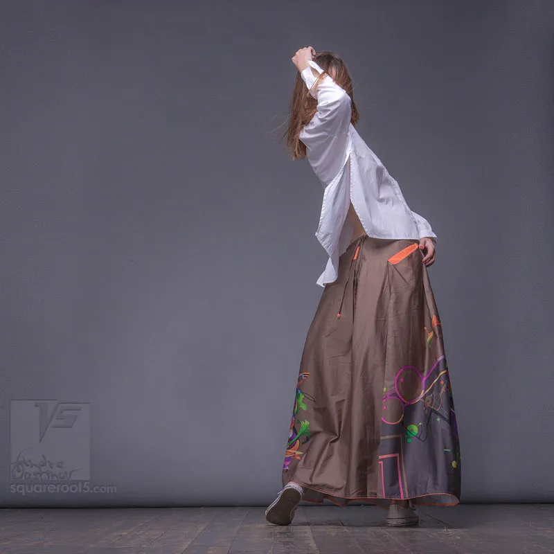 Long cotton skirt "Samurai Girl" model "Cosmic Ochre"