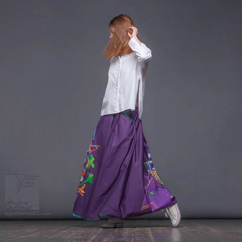 Long cotton skirt "Samurai Girl" model "Cosmic Violet"