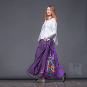 Long cotton skirt "Samurai Girl" model "Cosmic Violet"