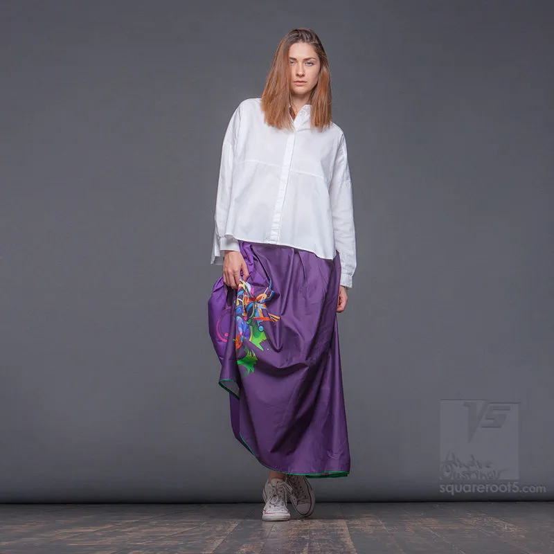 Long cotton skirt "Samurai Girl" model "Cosmic Violet"