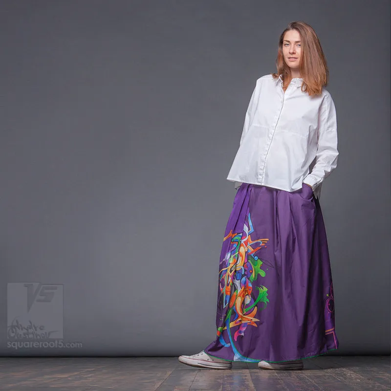 Long cotton skirt "Samurai Girl" model "Cosmic Violet"