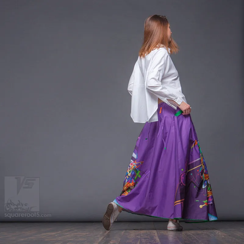 Long cotton skirt "Samurai Girl" model "Cosmic Violet"