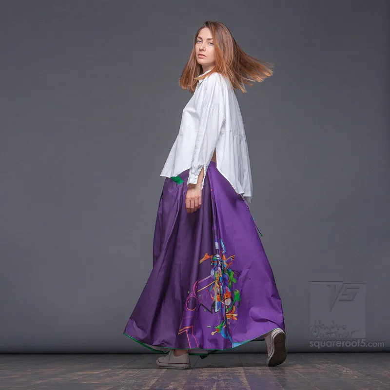 Long cotton skirt "Samurai Girl" model "Cosmic Violet"