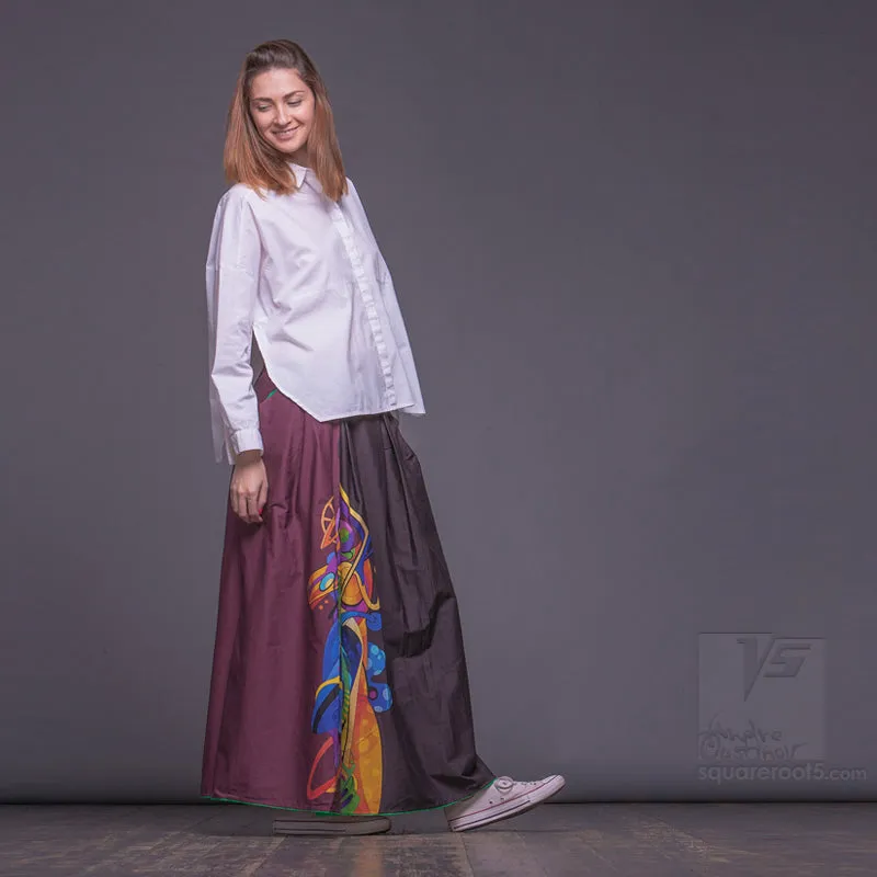 Long cotton skirt "Samurai Girl" model "Solar Burgundy"