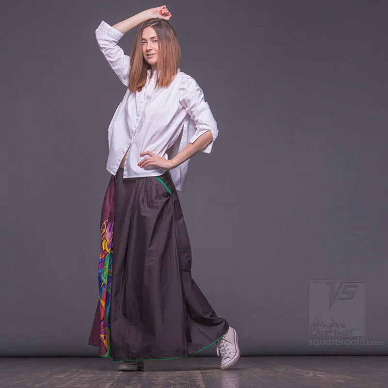 Long cotton skirt "Samurai Girl" model "Solar Burgundy"