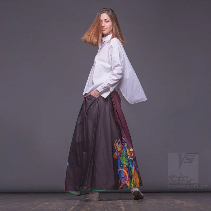 Long cotton skirt "Samurai Girl" model "Solar Burgundy"