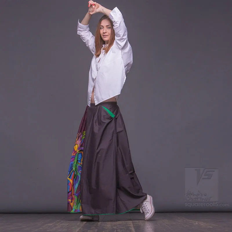 Long cotton skirt "Samurai Girl" model "Solar Burgundy"