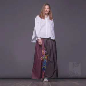Long cotton skirt "Samurai Girl" model "Solar Burgundy"