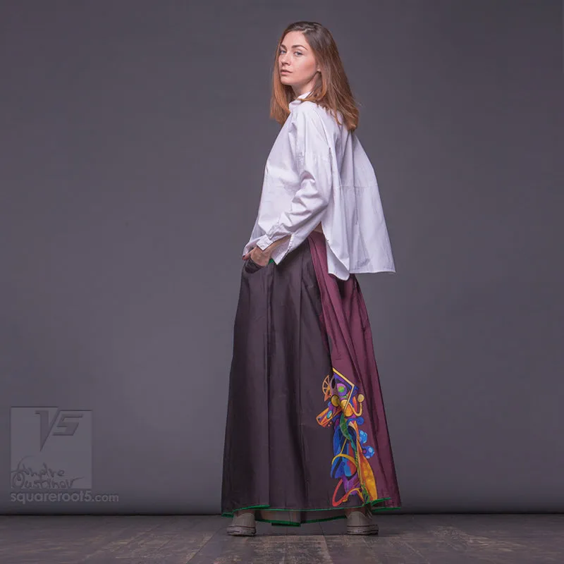 Long cotton skirt "Samurai Girl" model "Solar Burgundy"