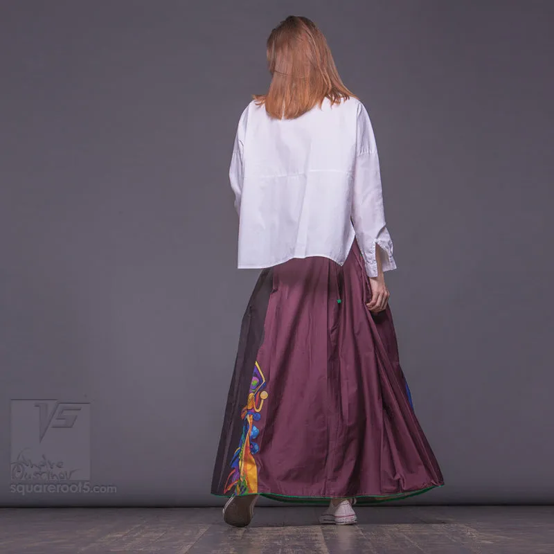 Long cotton skirt "Samurai Girl" model "Solar Burgundy"