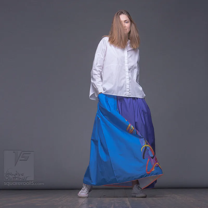 Long cotton skirt "Samurai Girl" model "Solar Cerulean"
