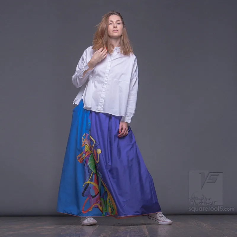 Long cotton skirt "Samurai Girl" model "Solar Cerulean"