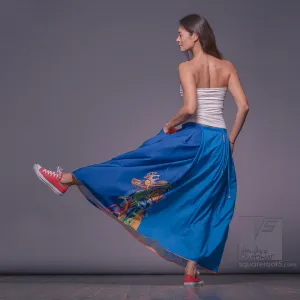 Long cotton skirt "Samurai Girl" model "Solar Cerulean"