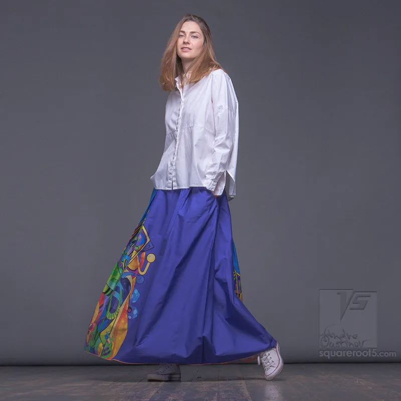 Long cotton skirt "Samurai Girl" model "Solar Cerulean"
