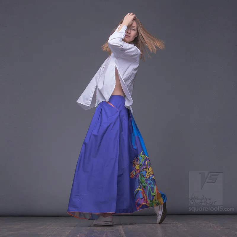 Long cotton skirt "Samurai Girl" model "Solar Cerulean"