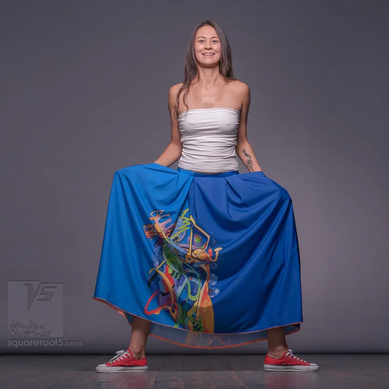 Long cotton skirt "Samurai Girl" model "Solar Cerulean"