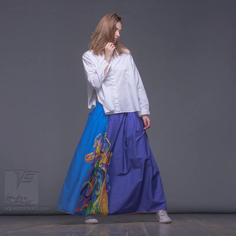 Long cotton skirt "Samurai Girl" model "Solar Cerulean"