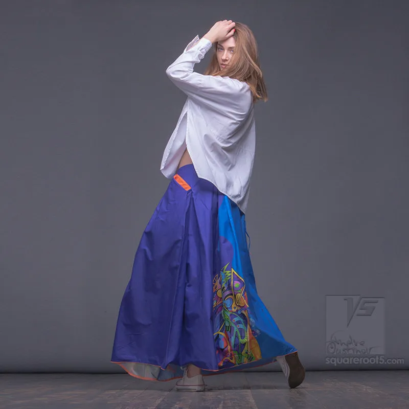 Long cotton skirt "Samurai Girl" model "Solar Cerulean"