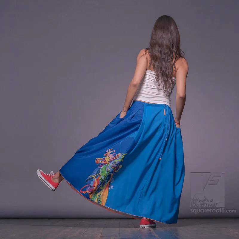 Long cotton skirt "Samurai Girl" model "Solar Cerulean"