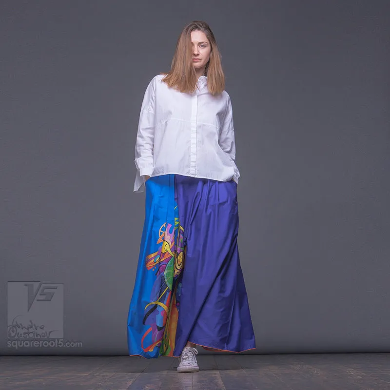 Long cotton skirt "Samurai Girl" model "Solar Cerulean"