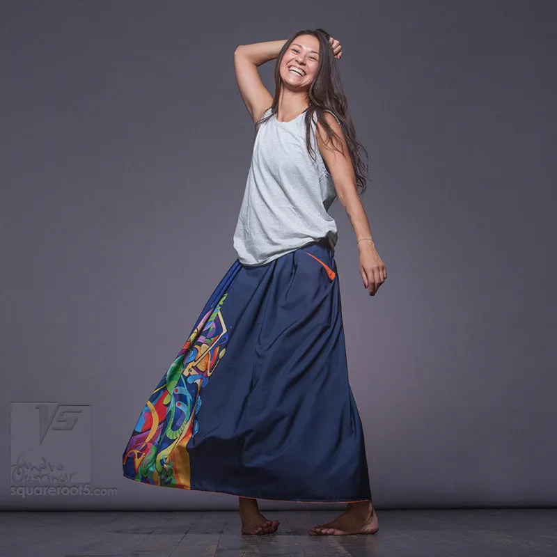 Long cotton skirt "Samurai Girl" model "Solar Dark Blue"