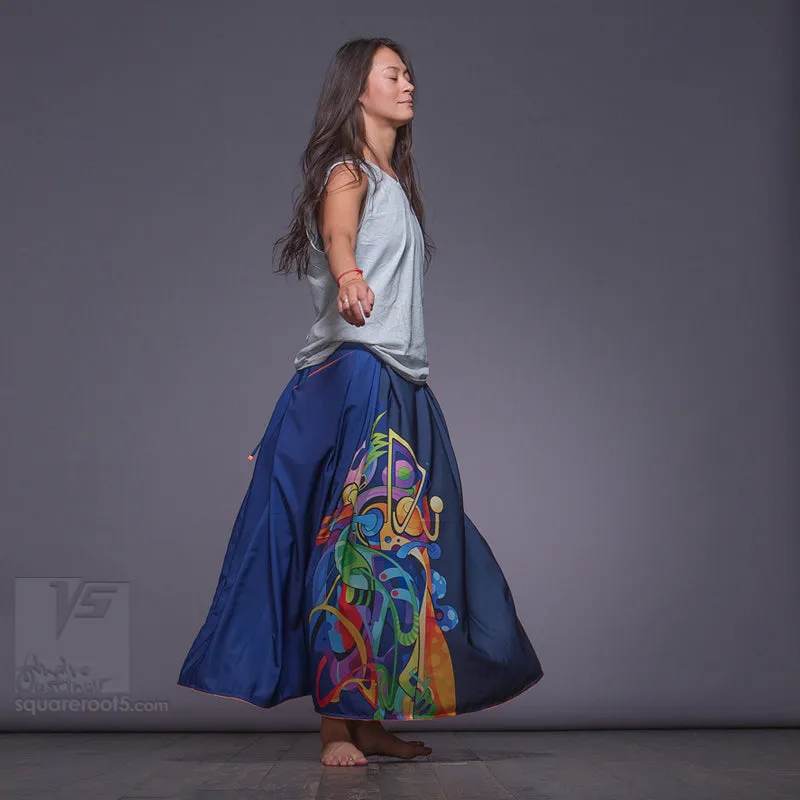 Long cotton skirt "Samurai Girl" model "Solar Dark Blue"