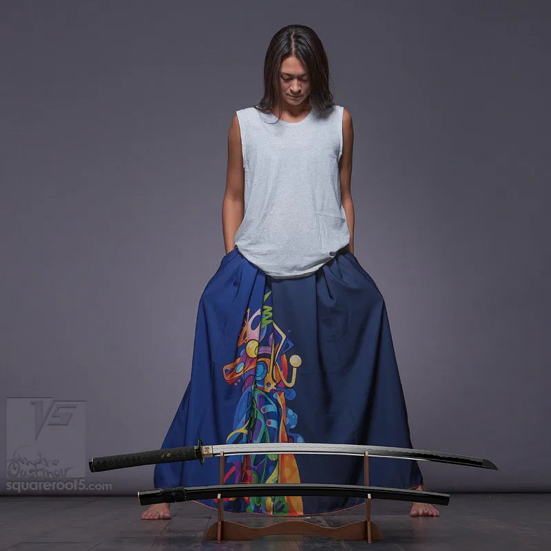 Long cotton skirt "Samurai Girl" model "Solar Dark Blue"