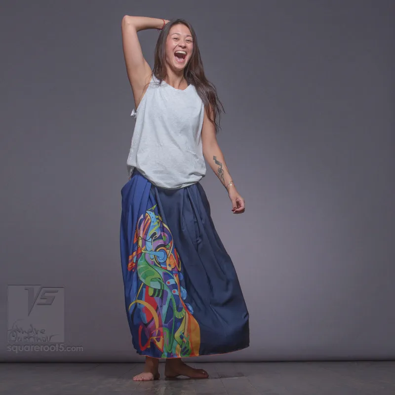 Long cotton skirt "Samurai Girl" model "Solar Dark Blue"