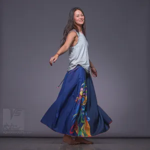 Long cotton skirt "Samurai Girl" model "Solar Dark Blue"