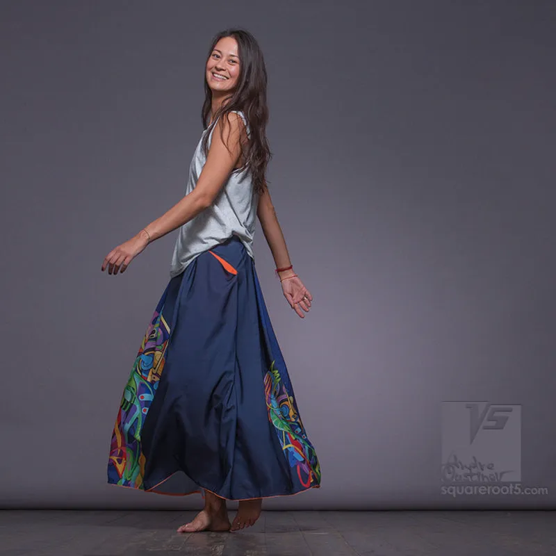 Long cotton skirt "Samurai Girl" model "Solar Dark Blue"