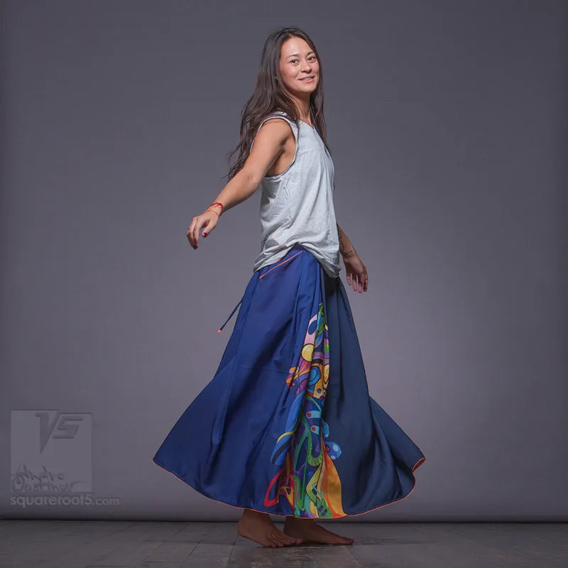 Long cotton skirt "Samurai Girl" model "Solar Dark Blue"