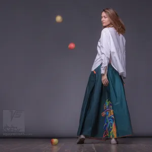 Long cotton skirt "Samurai Girl" model "Solar Emerald"