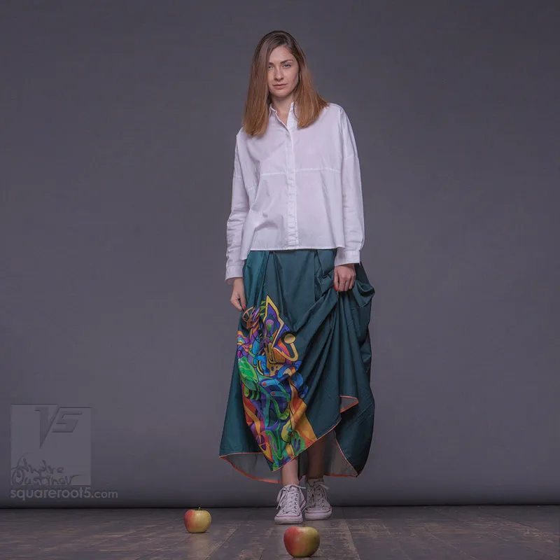 Long cotton skirt "Samurai Girl" model "Solar Emerald"