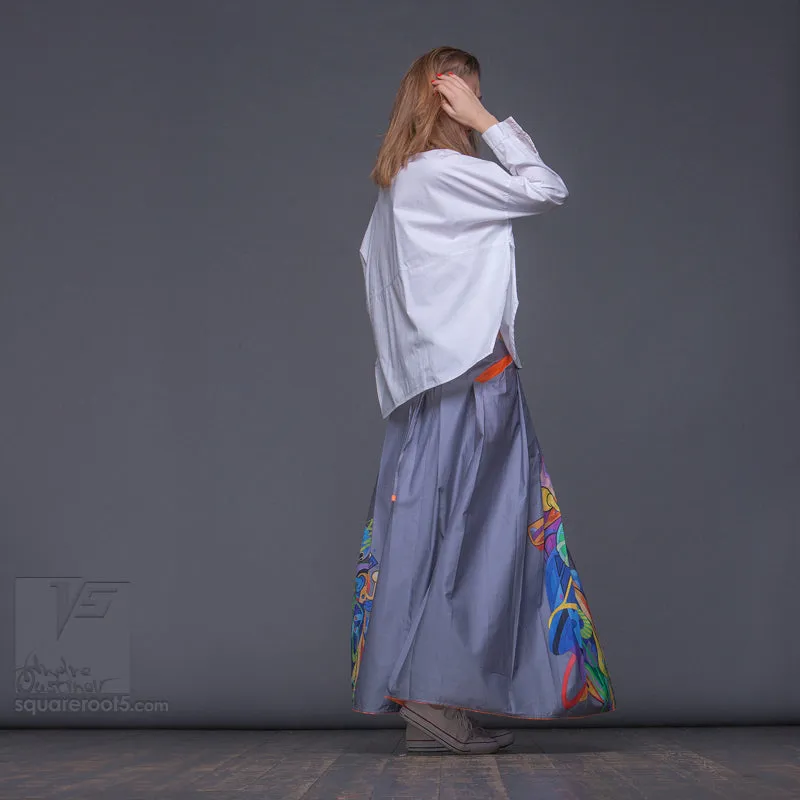 Long cotton skirt "Samurai Girl" model "Solar Gray"