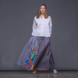 Long cotton skirt "Samurai Girl" model "Solar Gray"