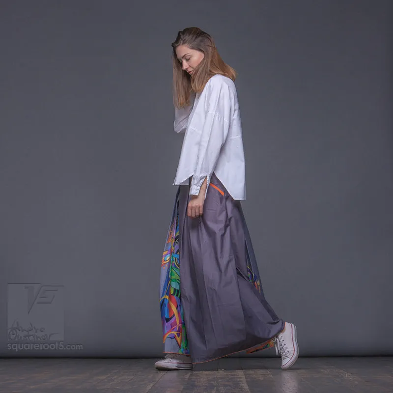 Long cotton skirt "Samurai Girl" model "Solar Gray"