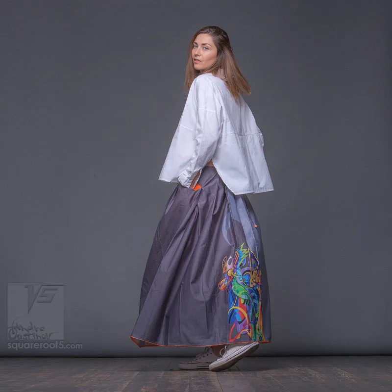 Long cotton skirt "Samurai Girl" model "Solar Gray"
