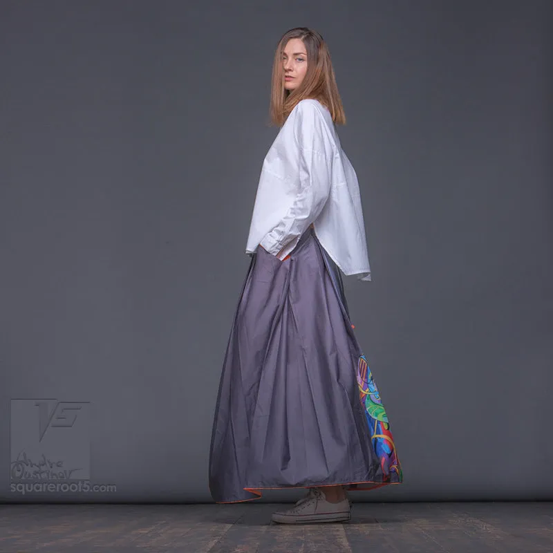 Long cotton skirt "Samurai Girl" model "Solar Gray"