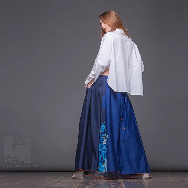 Long cotton skirt "Samurai Girl" model: "Solar Monochrome Blue"