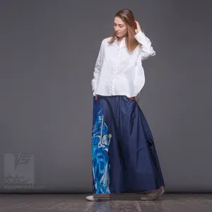 Long cotton skirt "Samurai Girl" model: "Solar Monochrome Blue"