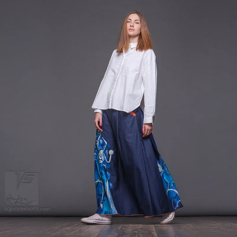 Long cotton skirt "Samurai Girl" model: "Solar Monochrome Blue"