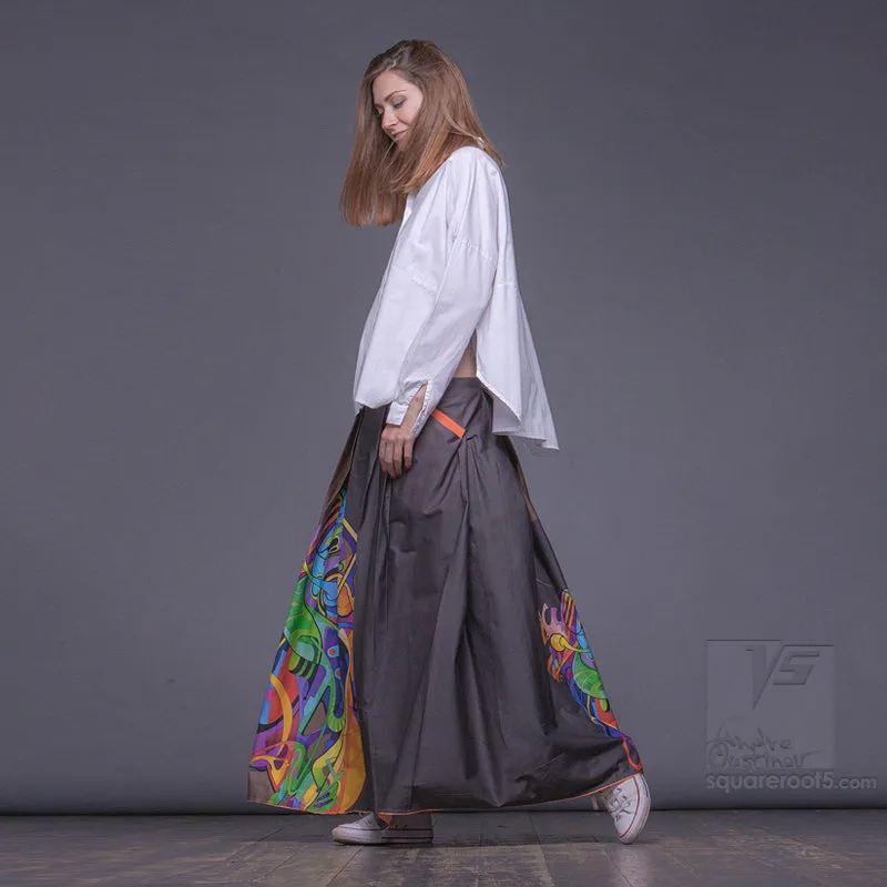 Long cotton skirt "Samurai Girl" model "Solar Ochre"