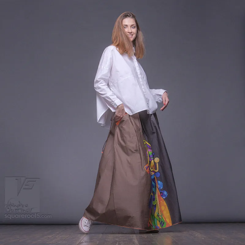 Long cotton skirt "Samurai Girl" model "Solar Ochre"
